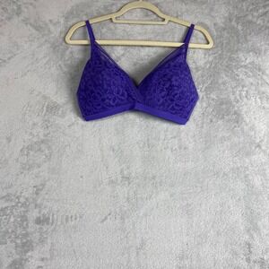 Knix LuxeLift Wireless Lace Bra Purple Floral Bralette Size L Adjustable Straps